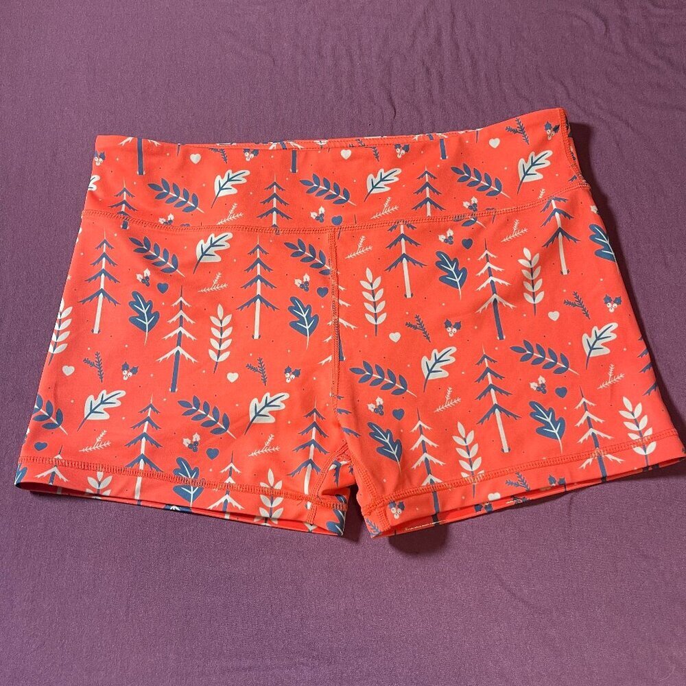 IAB MFG 3-Inch No-Ride Shorts in Orange with trees/leaves pattern - size 14 XXL